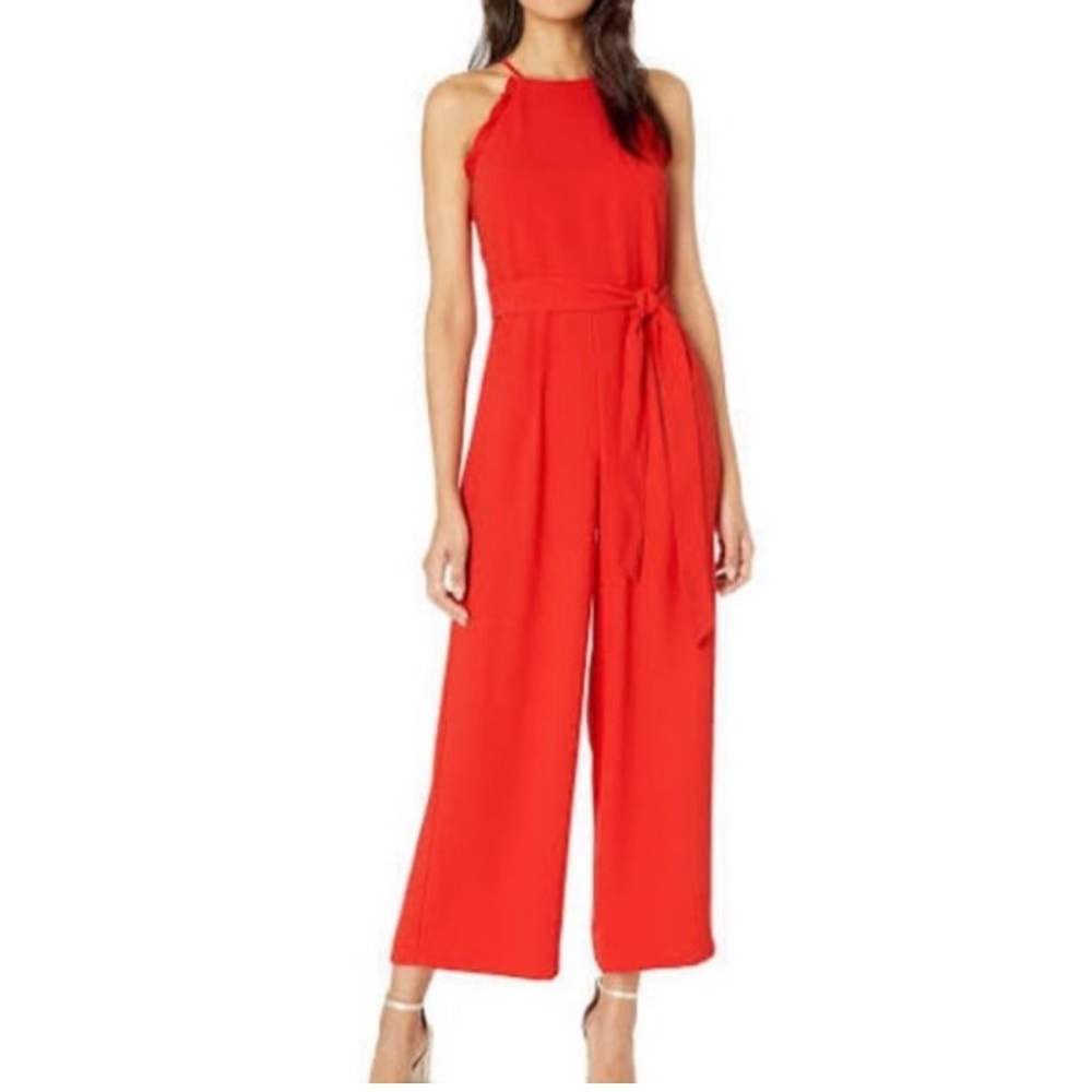 CeCe Red Belted Jumpsuit. Size 2